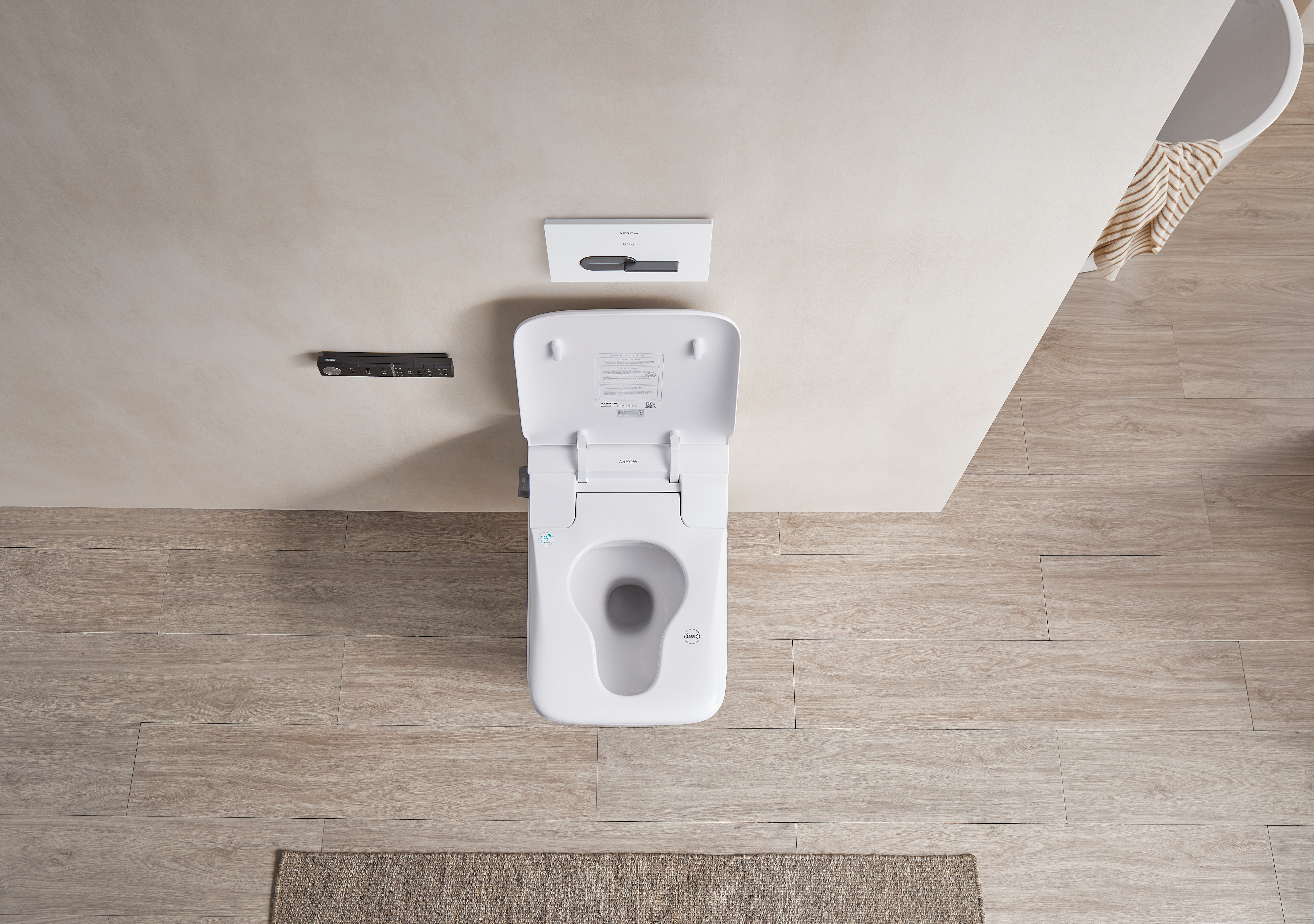 Подвесной унитаз Arrow AKB2130EWH электронный, безободковый с функцией биде, белый, сиденье и клавиша белые