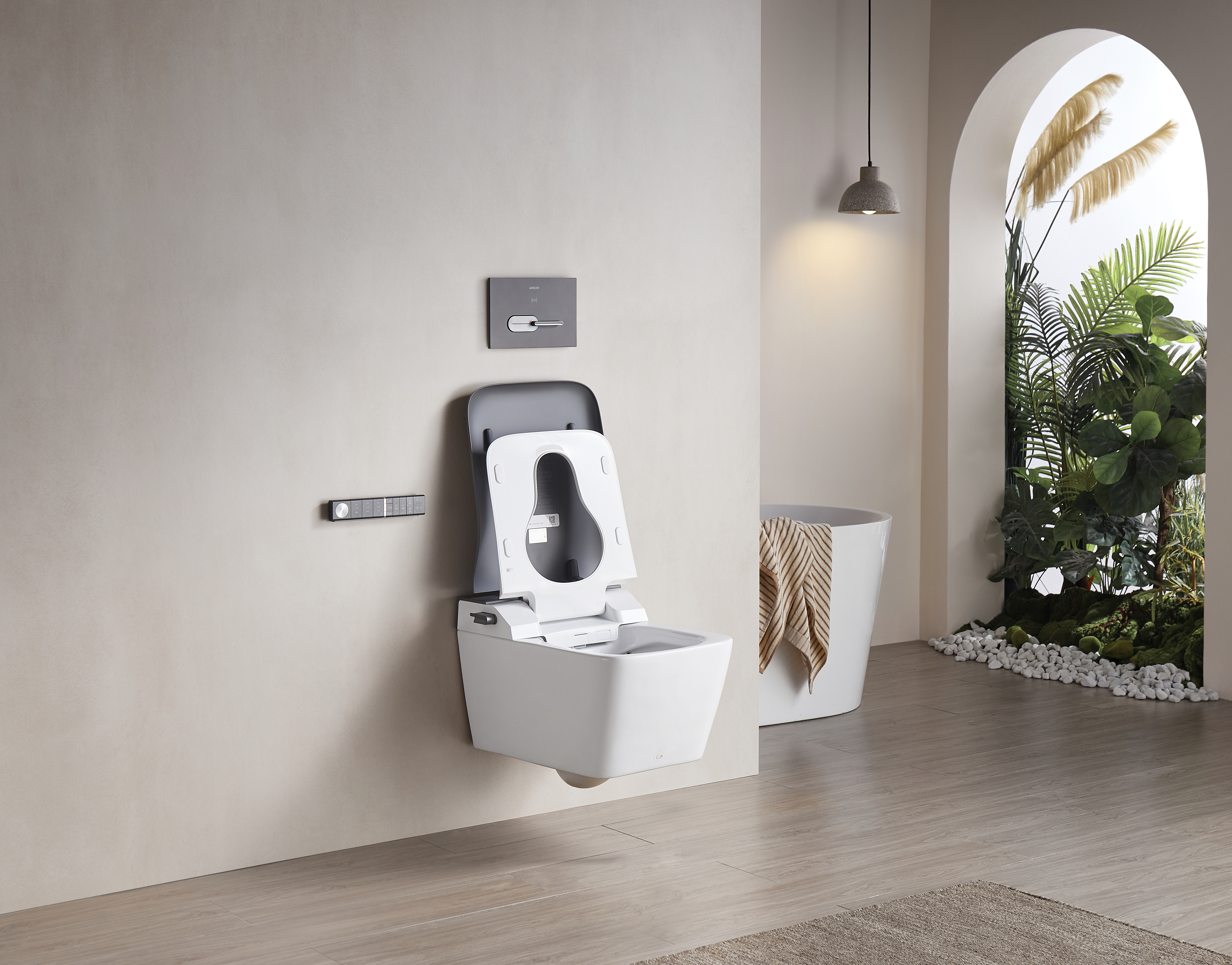 Подвесной унитаз Arrow Smart AKB2130AG-1H, с функцией биде, сиденье и клавиша серые